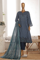 Bin Saeed Stitched 3 Piece Exclusive Lawn Frock Vol-01 Collection-SM-1463-Blue